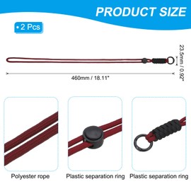 PATIKIL 2 Pcs Paracord Lanyard Necklace, Paracord Lanyard with Split Ring & Clip, Color Matching String for Outdoor Activities, Bag Pendant, Keys, Dark Red & Black
