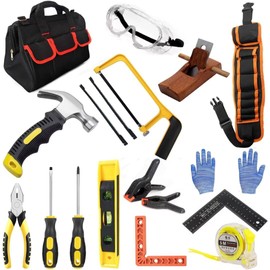 QeeHeng Tool Children for Beginners Learning, Children's Tool Set with Real Hand Tools, DIY Children's Construction Tool Toy Kits Gift with Tool Bag & Tool Belt & Hammer & Hand Saw, 18 Pieces