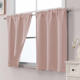 WelvetBLK - Cortinas opacas para café con color rubor, de 36 pulgadas de largo, 2 paneles, aislamiento térmico, suave, liso, para oscurecer la habitación, pequeñas cortinas de ventana de cocina sobre