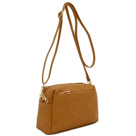 FashionPuzzle Triple Zip Small Crossbody Bag, Dark Mustard, One Size