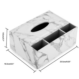 PU Leather Tissue Box Household Office Rectangular Tissue Box with Remote Storage Box - Elegant and Stylish Napkin Holder for Home Desk Storage Box, White Marble