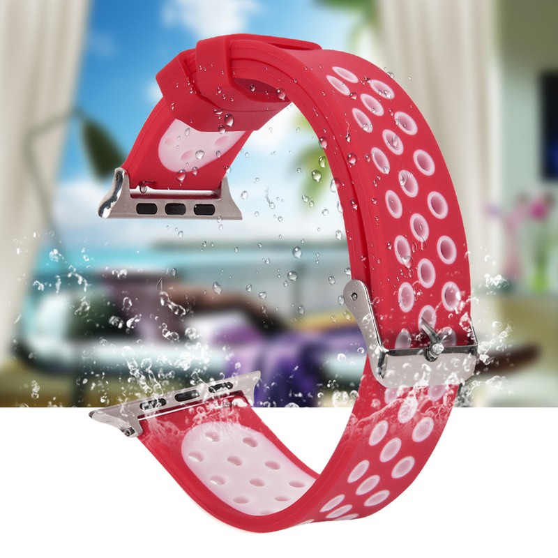 Durable Silicone Watch Strap Replacement Wristband for Watch(Red White)