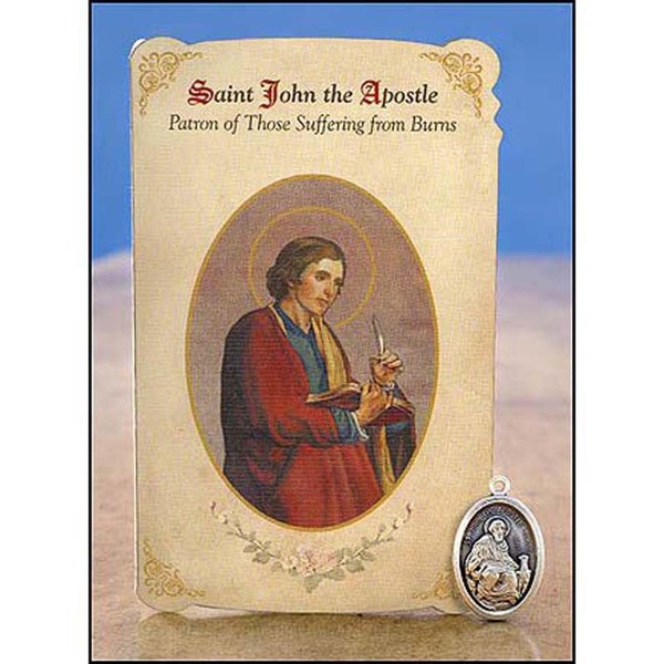6pc Patron Saints of Healing St. John the Apostle (Burns) Healing Holy Card with Medal, Patron Saint of (patronage) against poison, art dealers, Asia Minor, authors, bookbinders, booksellers, burns, Ohio, compositors, editors, engravers, friendships, lit