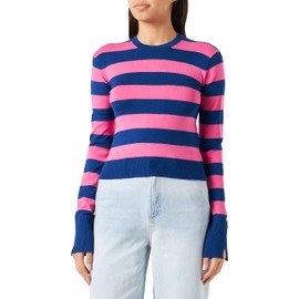 JJXX Women's JJXX Jxvalentina LS Soft Stripe Cropped Knit, Sodalite Blue/Stripes:/Carmine Rose