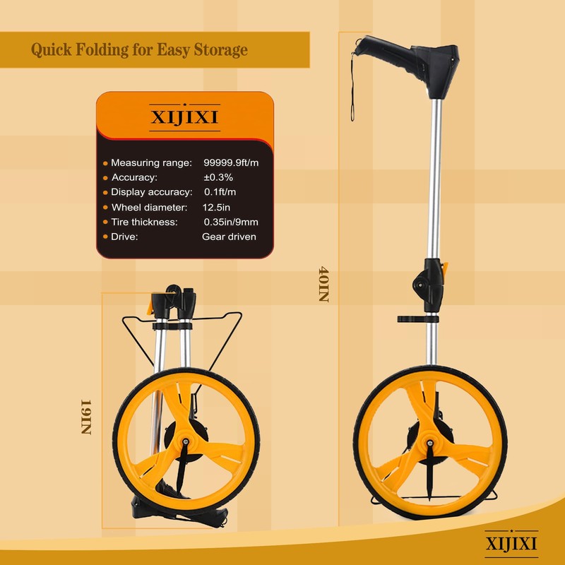 XIJIXI Measuring Wheel Digital Display,Folding Portable Distance Measurement Wheel,12.5”Diameter Wheel,Carrying