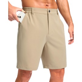 Pudolla Men's Casual Shorts 7" Lightweight Golf Shorts with 3 Pockets Stretch Quick Dry Work Shorts（Light_Khaki XXL