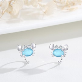 PERZAT Crab Earrings 925 Sterling Silver Cats Eye Stone Earrings Ocean Themed Crab Hoop Earrings Crab Jewelry Gifts for Women Girls