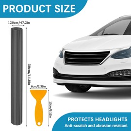 VBGURR Car Headlight Tint, Headlight Tint for Car Waterproof Headlight Tint Film for Rear Light Car Tint Film 30 X 120cm (Light Black)