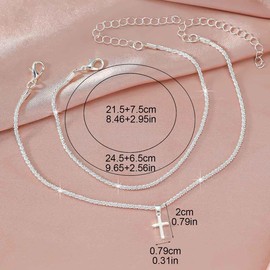 Jascatin Bling Double Cross Choker Necklace Anklet Pendant Necklaces Ankle Bracelet Collar Foot Jewelry for Women and Girls (Anklet)