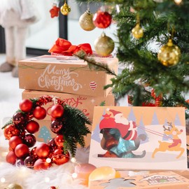 MAMUNU 12PCS Christmas Cookie Boxes for Gift Giving, 8.6x6x2.8, Christmas Cookie Tins Bulk with Lids, Holiday Bakery Treat Boxes with Window, Goodies Candy and Cookie Boxes for Xmas Party Supplies