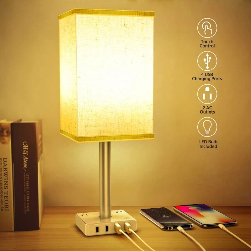 AJC Toys Lámpara Con 3 Ac/4 Puertos Usb,control De Táctil