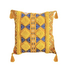 Eclairage Cushion Cover 17.7 x 18.7 inches (45 x 45 cm), Nordic Moroccan Fringe Tassel Decorative Pillow Cover, Body Pillow Cover, Textured, Cotton Linen, Cotton, Square, Zabuton Cover Design (Yellow x Blue)