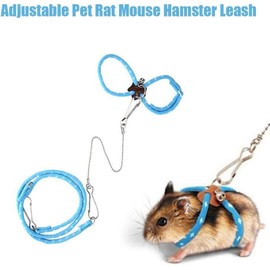 Gammaeon Small Hamster Harness Rope, Pet Hamster Rat Mouse Ferret Harness, Blue, Adjustable, Pet Locator Bell, Leash