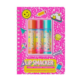 Lip Smacker, Back to School Collection, Spiral Notebook Lip Balm Trio, 3-Piece Lip Balm Set for Kids with Cute Notebook, Lip Care in Delicious Flavours, Pink