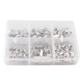 HALJIA 100PCS M5 T Slot Nuts, Carbon Steel Nickel-Plated T-Nut M5 for 2020 Series Aluminum Extrusion Profile, Boat Shape T Slot Hammer Head Fastener Nut