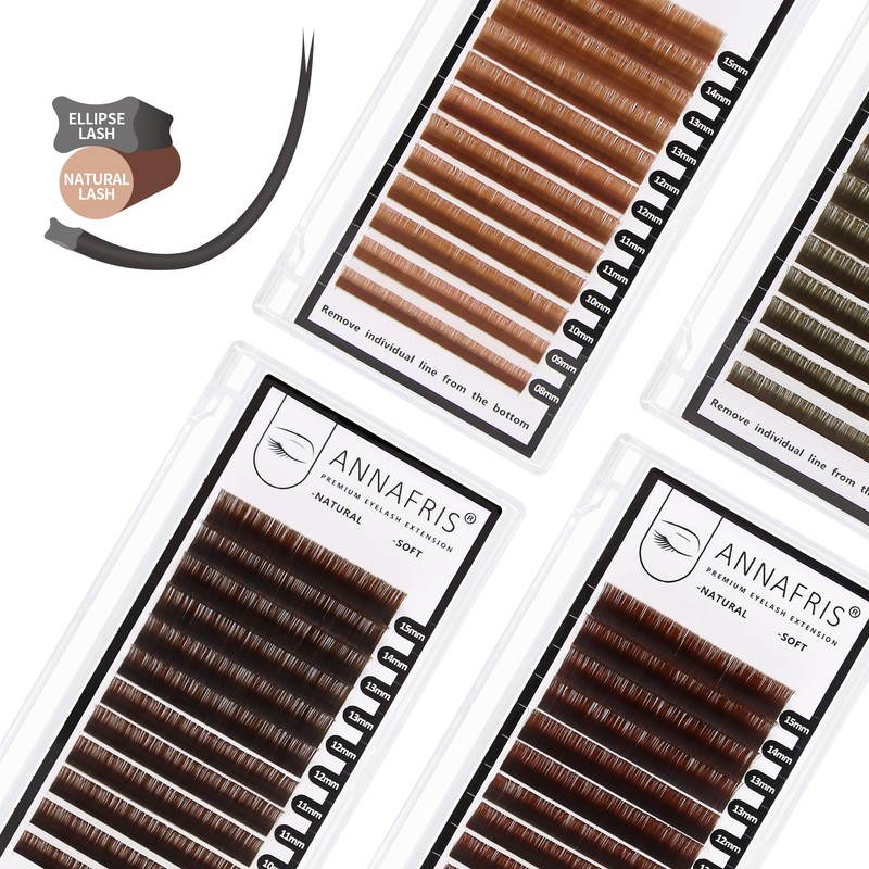 ANNAFRIS Eyelash Extensions, Ellipse Flat 0.15 C Curl, 8-15 mm,