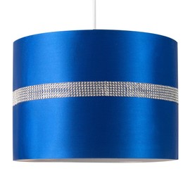 Large Modern Decorative Blue and Silver Diamante Jewel Effect Polycotton Rolla Cylinder Ceiling Pendant Drum Light Shade