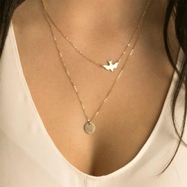 Xmsrn Vintage Layered Peace Dove Pendant Necklace Dove Bird Choker Necklace Flying Swallow Necklace Gold Coin Disc Choker Necklace Jewelry for Women and Girls