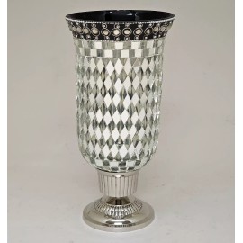 Unbranded Candle Holder Nickel Plated & Mirror Mosaic Glass Shade 5.5"Dia 11.5"High Set/2