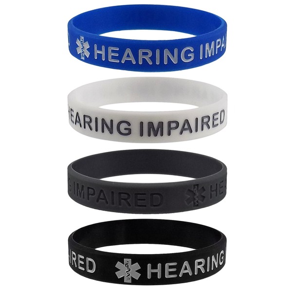 Max Petals Hearing IMPAIRED Medical Alert ID Silicone Bracelet Wristbands 4 Pack