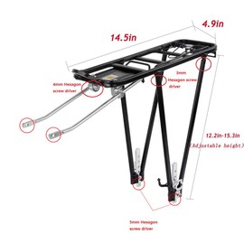 Bike Cargo Rack Cargo Universal Adjustable Bicycle Rear Luggage Touring Carrier Racks 55lbs Capacity Quick Release Mountain Road Bike Pannier Rack for 26"-29" Frames