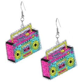 Tyqour Retro Cassette Band Earrings 80s 90s Neon Earrings for Women Acrylic Neon Earrings Women's 80s Earrings Women Drop Earrings for Theme Party 80s Costume Party Masquerade Woman Girls, Acrylic