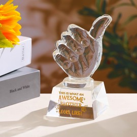 Ornalrist K9 Crystal Awesome Brother Gifts Thumbs Up Trophy, Birthday Gifts for Brother from Sister Brother Glass Collectible Ornaments, Best Brother Presents on Christmas