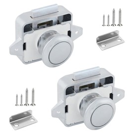 Amfrpar Pack of 2 14-16 mm Push Lock Motorhome Metal Push Button Lock Cabinet Lock Catch Furniture Lock Camping Locking Drawers Pressure Lock for Caravan, RV, Yacht, Ship (Silver)