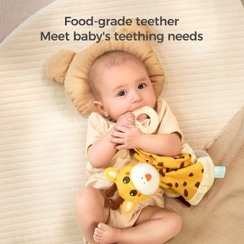 TUMAMA Baby Security Blanket Lovey,Soft Fleece Velvet Minky Dot Blanket with Stuffed Animal&Teething Rings,Newborn Essentials for Babies Girls Boy,Giraffe