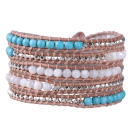 KELITCH 5 Leather Wrap Bracelet for Women Turquoise Bead Bracelets on Nature Leather Charm Bangle Cuff Fashion Jewelry