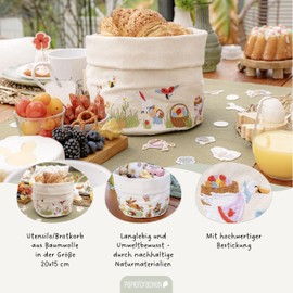 Papierdrachen Easter Bunny World Bread Basket, Table Decoration, Easter, with Embroidery, Durable, for Storing Bread and Pastries