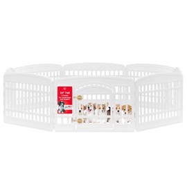 IRIS USA 24" 8-Panel Dog Playpen, 83.5 x 83.5 x 23.63, Puppy Playpen, Dog Play Pen Indoors, Pet Fence, Puppies/Small Dogs, White