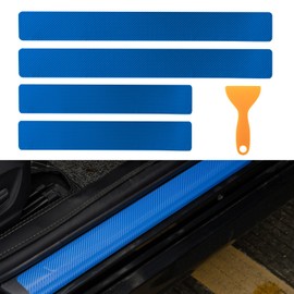 Rislobx Car Door Sill Guard Protector, 4PCS Car Door Step Covers, Carbon Fiber Anti-Scratch Door Entry Guard Paint Protective Film, Front Rear Door Strips Sticker Trim for Car, SUV, Truck (Blue)