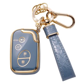 Muzizyq for Lexus Key Fob Cover with Keychain Lanyard, Key Case Protection Fit for Lexus ES350 GS300 GS430 GS450h GS460 is F IS250 IS350 LS460 LX570 RX350 Smart Key Protector Holder, Blue