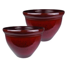 The HC Companies Pizzazz Decorative Round Flower Pots w/Ceramic Look - UV-Resistant Decorative Pot for Outdoor & Indoor Plant Pots - Modern Planter for Flower, Herbs (20” Warm Red, Pack of 2)