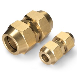 TURBRO Copper Pipe Joint Connectors for Air Conditioner Tube Extension, Brass Tube Coupler Fittings for 3/4 and 3/8 Inches Diameter Copper Lines, 2 Pieces