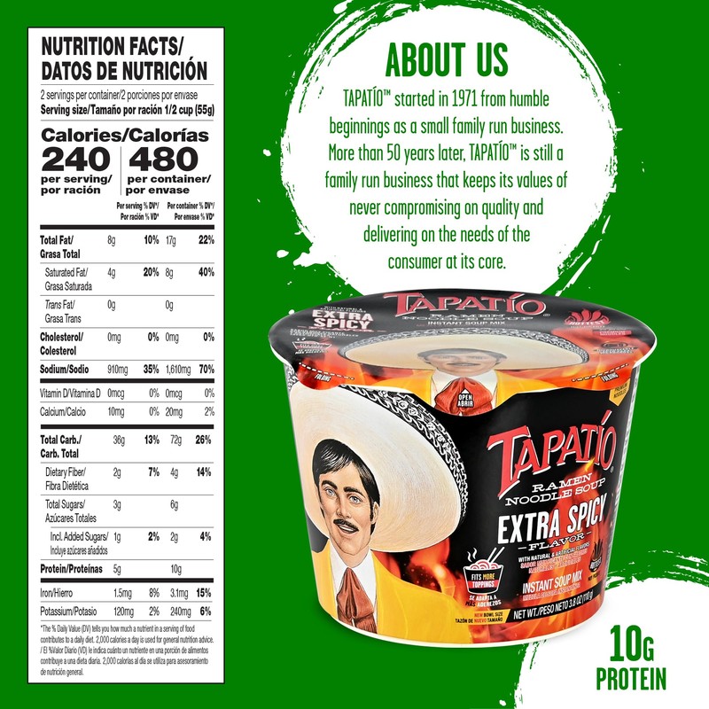 Tapatio Spicy Ramen Noodle Soup Big Bowl - Extra Spicy