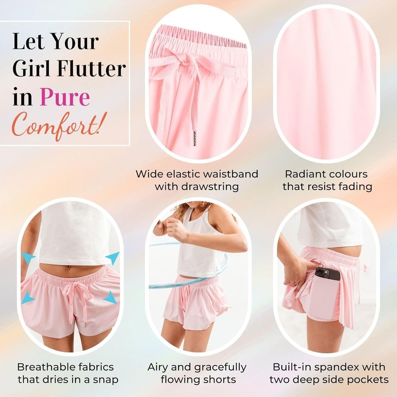 Dancina Butterfly Shorts for Girls - Flowy Athletic Skorts for