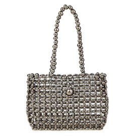 Abvokury Metallic Beaded Shoulder Bag Acrylic Bead Underarm Purse for Wedding Evening Party, Gunmetal