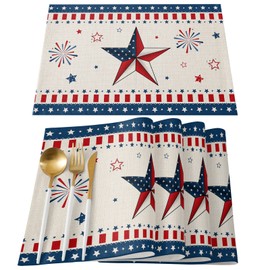 4th of July Placemats Set of 6 American USA Flag Place Mats Patriotic Star Red Stripes Independence Day Tablemats July 4th Place Mats Table Decoration for Memorial Day Holiday Dinner Party Kitchen