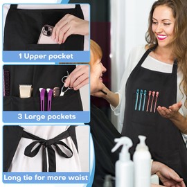 Noverlife Hair Stylist Apron with 4 Pockets, Hair Resistant 34 Inch Long Hairdresser Apron with Adjustable Strap Machine Washable Salon Pinafore, Multi Function Stylist Work Pinafore for Barber