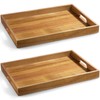2 Pack Acacia Wood Serving Tray with Handles - 17
