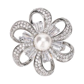 Jerler Sliver Crystal Brooch Pin Rhinestone Lapel Pin Jewelry for Women, Banquet Scarf Pearl Pins for Wedding Bridal Party (Style-4 Silver)