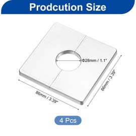 uxcell 4Pcs ABS Plastics Square Shaped Escutcheon Plate, Wall Split Flange, 28mm Diameter Wall-mounted Pipe Mouth Decorative Cover, Silver