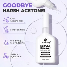 Luckyfairy 30ml Nail Glue Remover: Multi-functional Press On Nail Remover, Gentle Non-Acetone Nail Polish Remover for Gel Nails Tips, Quick Easy Removal Glueoff, Not for Gel Polish