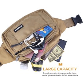 CXWMZY Waist Pack Bag Fanny Pack for Men&Women Hip Bum Bag with Large Capacity Waterproof Adjustable Strap Suitable for Outdoors Workout Traveling Casual Running Hiking Cycling Dog Walking Fishing (Khaki)
