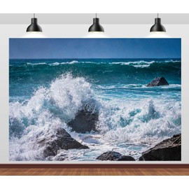CORFOTO 6x4ft Fabric Sea Wave Breaking Rock Backdrop Ocean Waves Photography Backdrop Summer Sea Blue Wave Backdrop Birthday Party Decor Art Wall Decor Photo Props