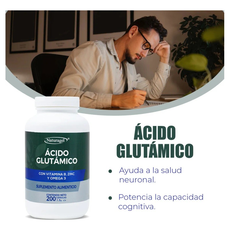 Ácido Glutámico Para La Memoria | 200 Cápsulas | Naturagel