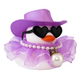 wonuu Car Rubber Duck Decoration Cute Car Ornament Car Ducks for Dashboard with Dress Heart Shape Sunglasses Necklace, Purple Bead Chain