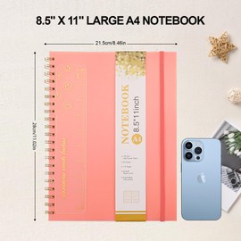 Notebook A4,COZY CORE A4 Large Pink Notebooks for Women Men, 8.5” X 11” Spiral Notebook Journal, College Ruled Lined Journal, 100 GSM Paper, Plastic Hardcover Spiral Bound Journals for Work, School